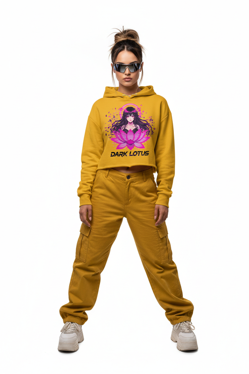 Dark Lotus Crop Hoodie - Golden Yellow