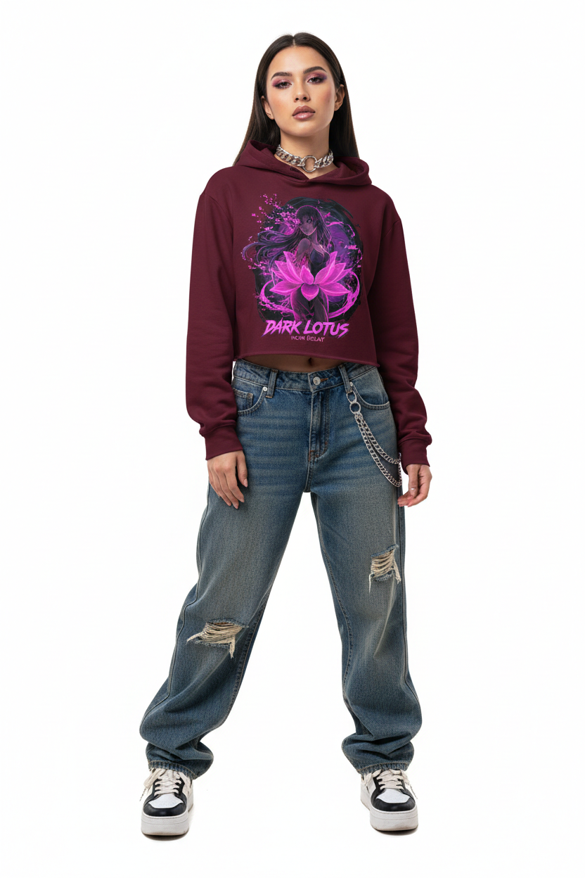 Dark Lotus Crop Hoodie - Maroon Model