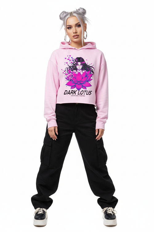 Dark Lotus Crop Hoodie - Pink Model
