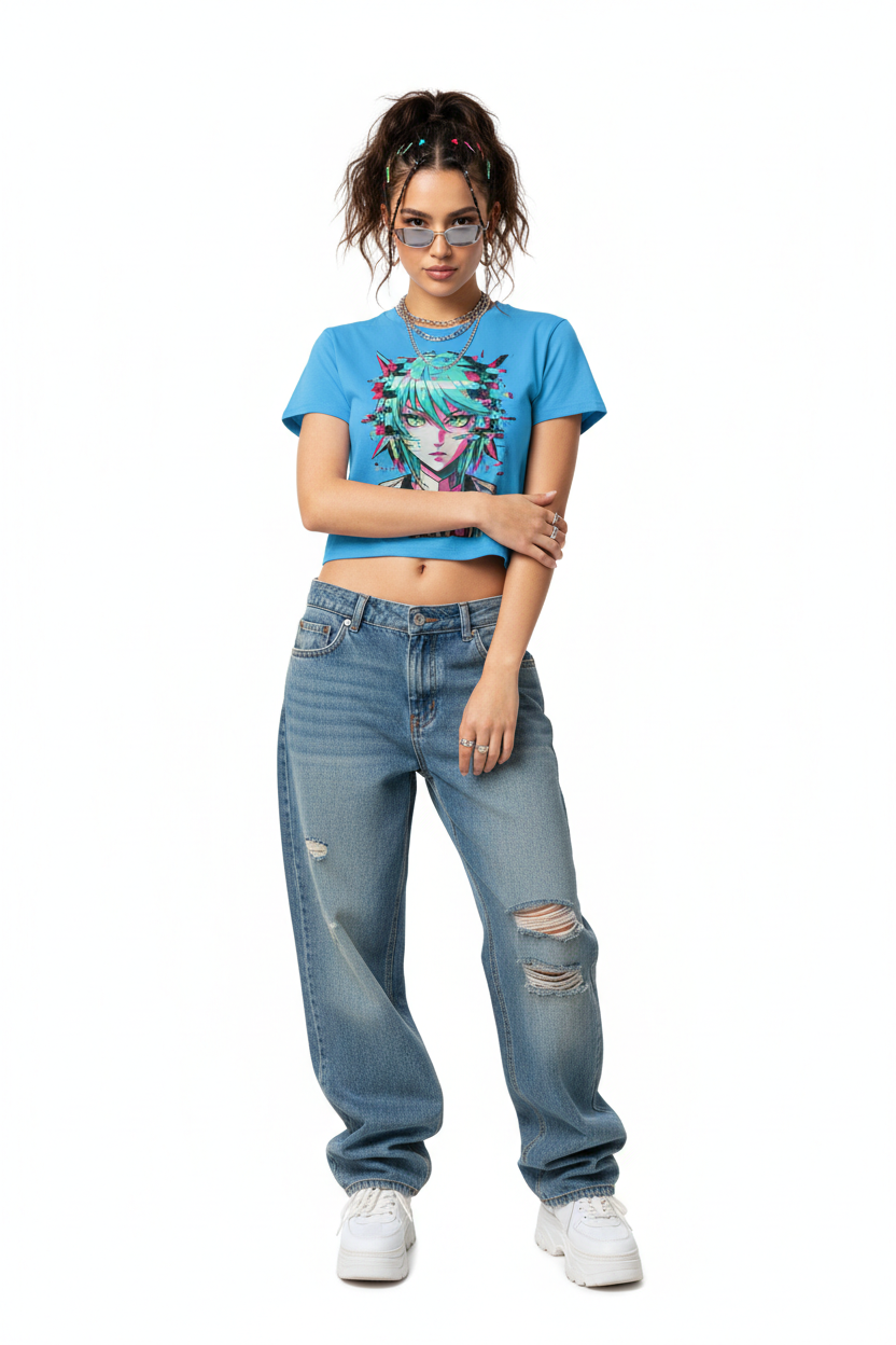 Glitch Warrior Baby Tee - Sky Blue