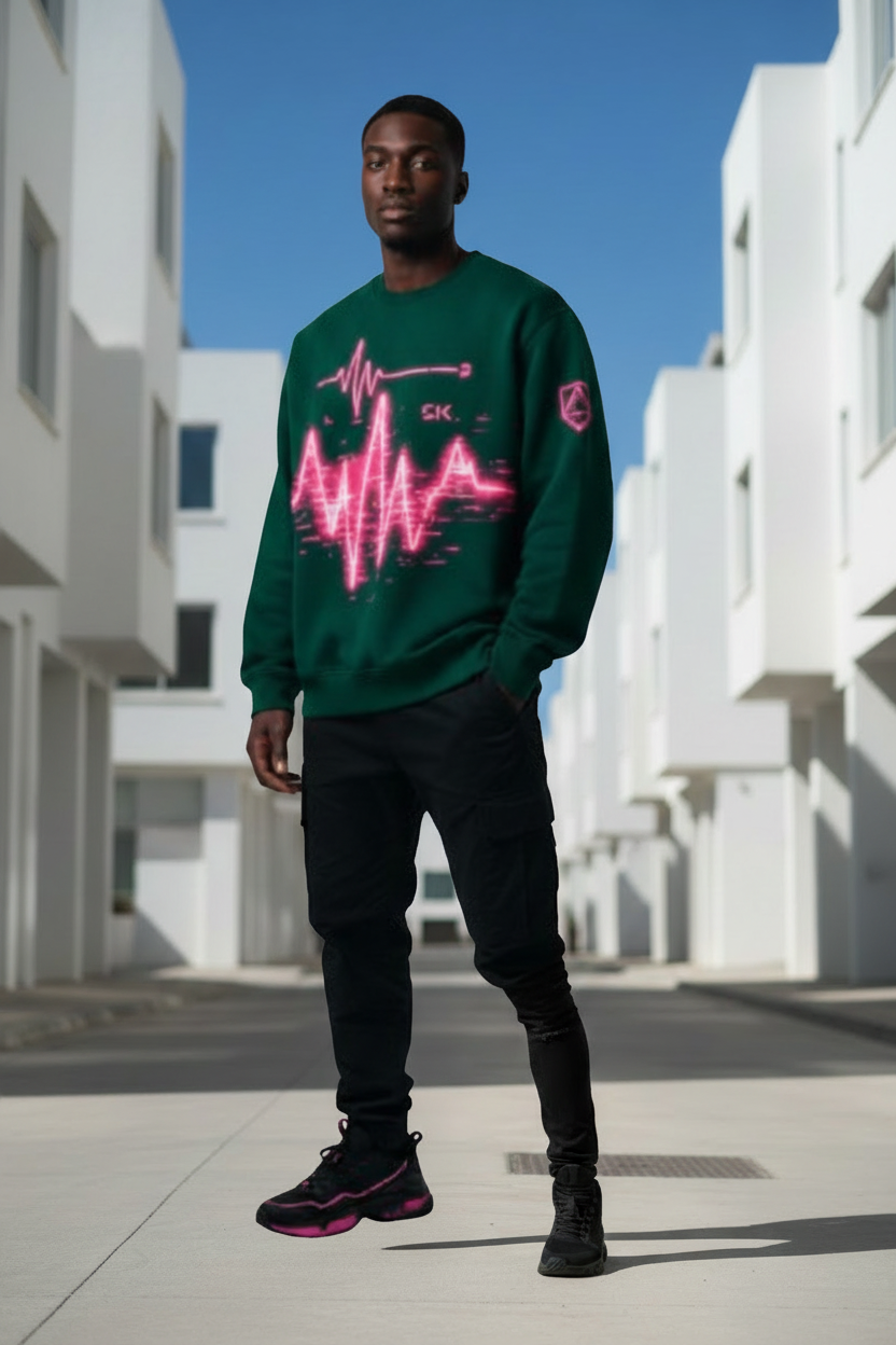 Green Sweatshirt - White Architecture
