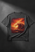 Stormy Ocean Wave Tee Fiery Orange Red