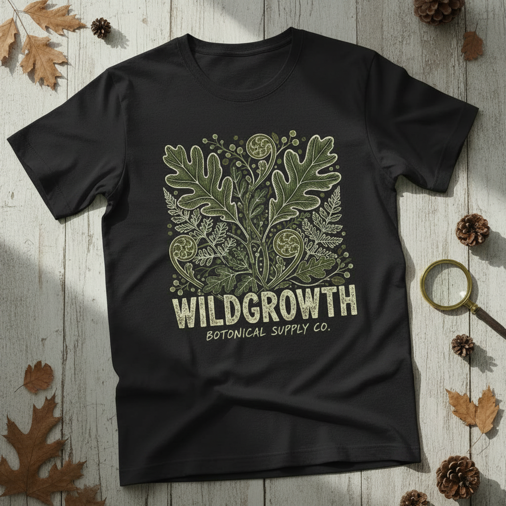 Dark Forest Ferns Tee in Washed Black