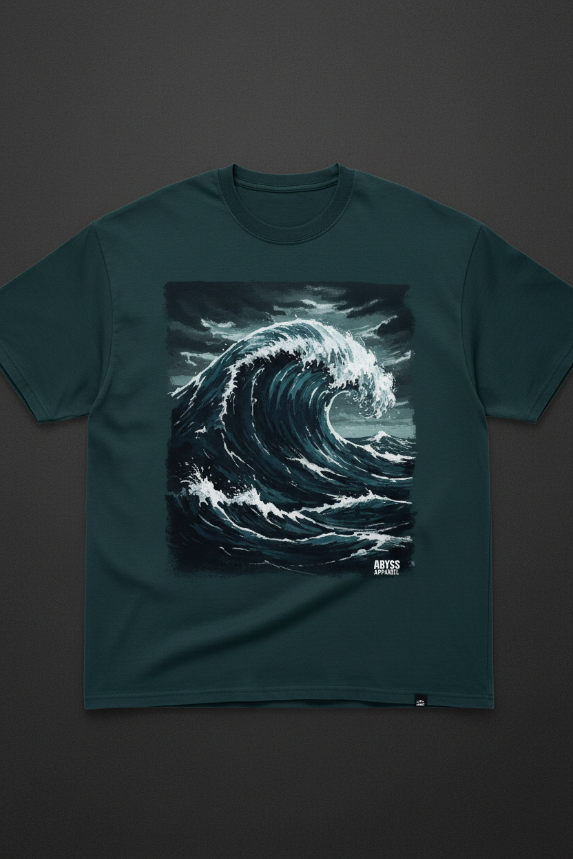 Stormy Ocean Wave Tee Navy Teal