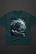 Stormy Ocean Wave Tee Navy Teal