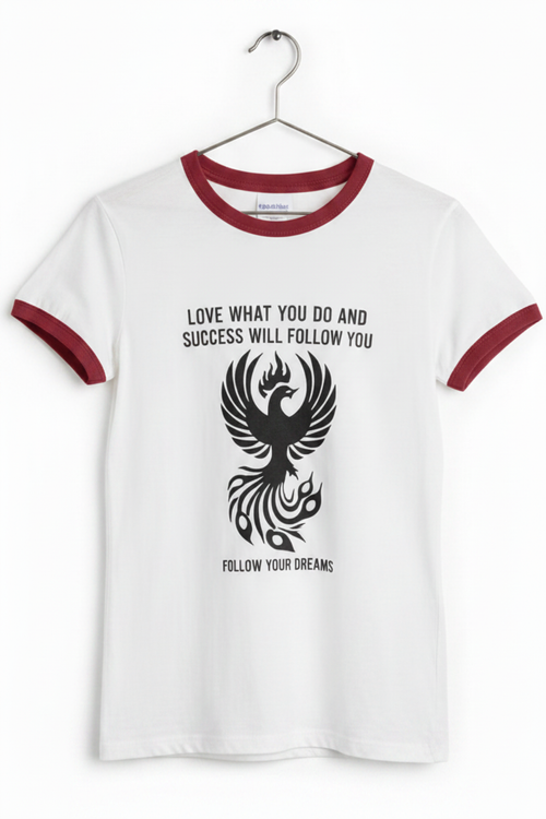 Maroon Off-White Ringer Tee - Front Hanger