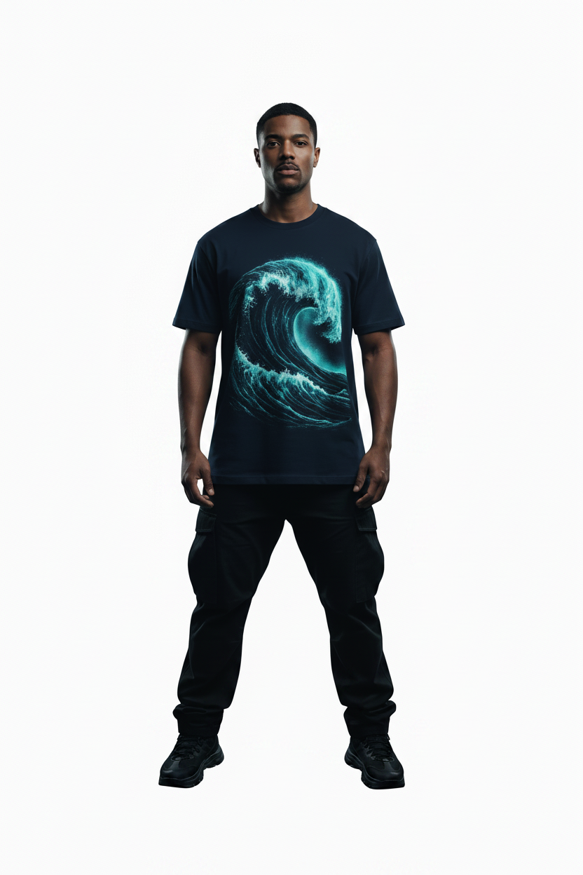 Navy Teal Wave Tee - Navy