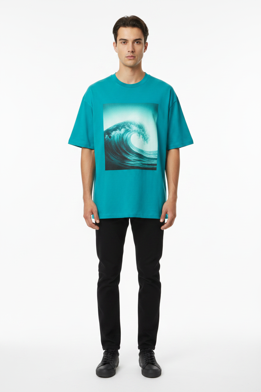 Navy Teal Wave Tee - Teal