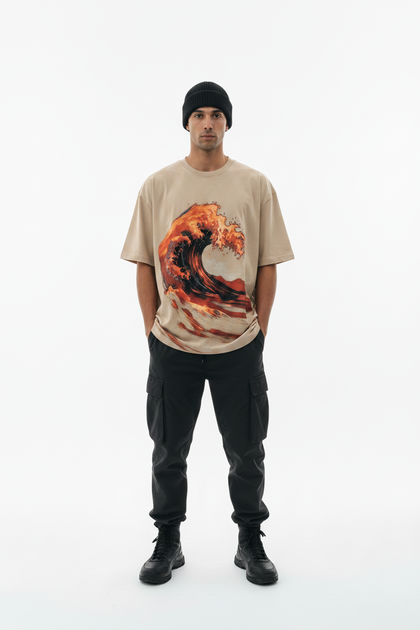 Stormy Ocean Wave Tee - Beige