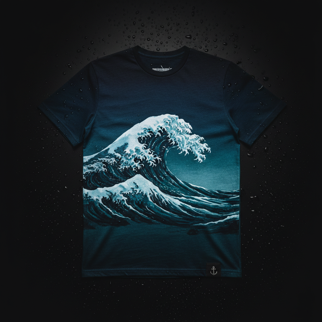 Stormy Ocean Wave Tee – Navy/Teal
