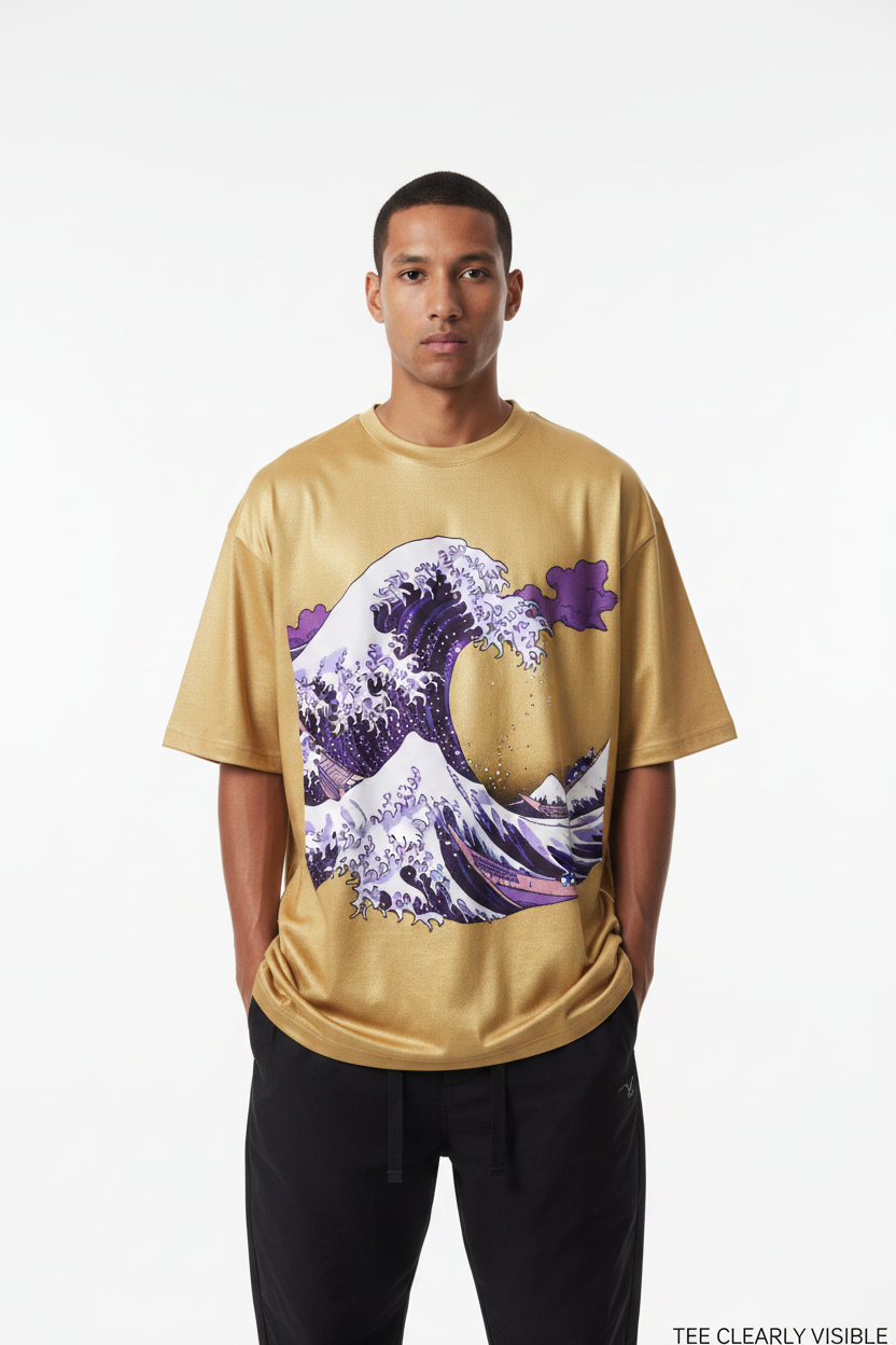 Stormy Ocean Wave Tee Purple - Gold