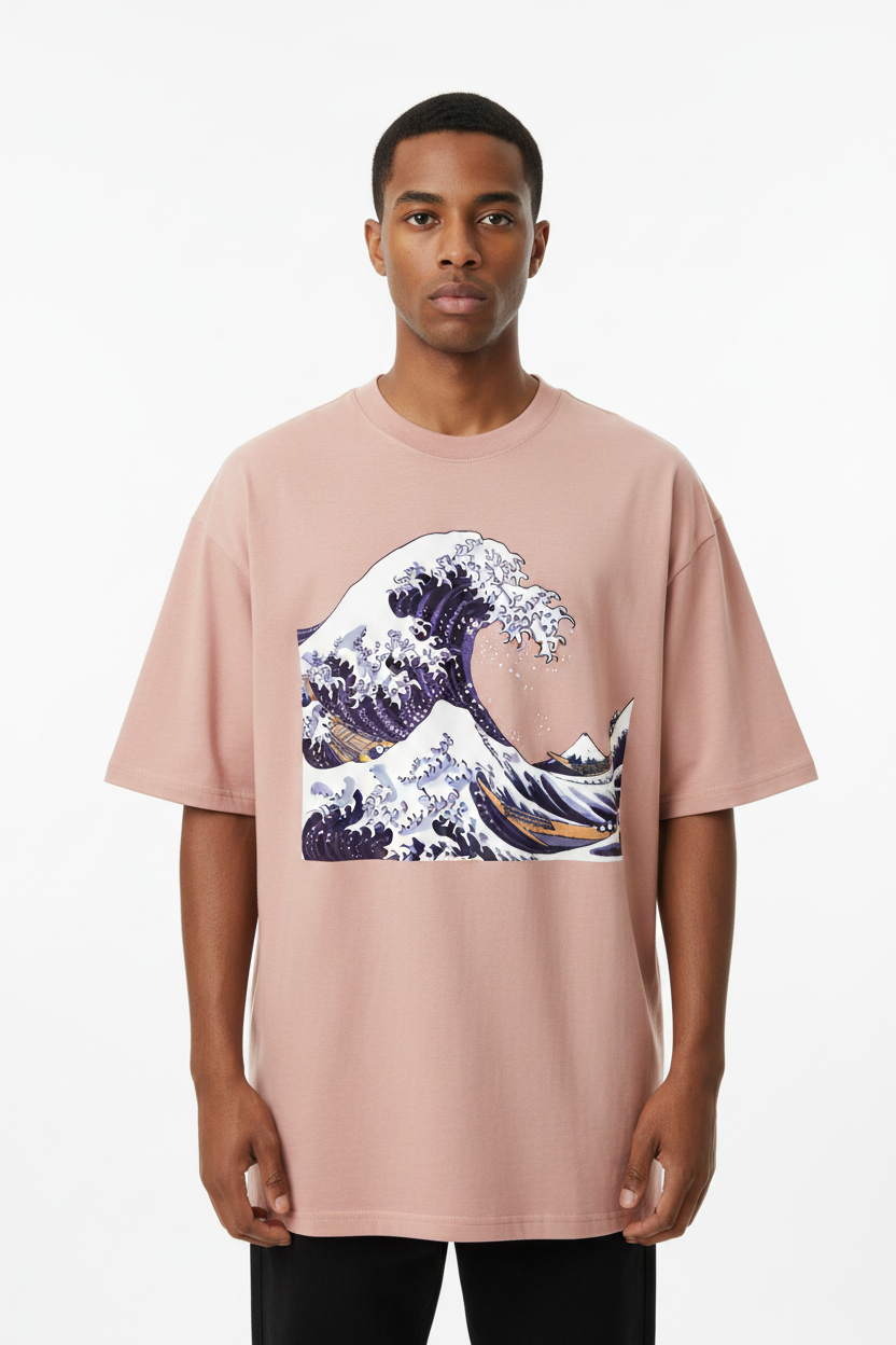 Stormy Ocean Wave Tee Purple - Rose Gold