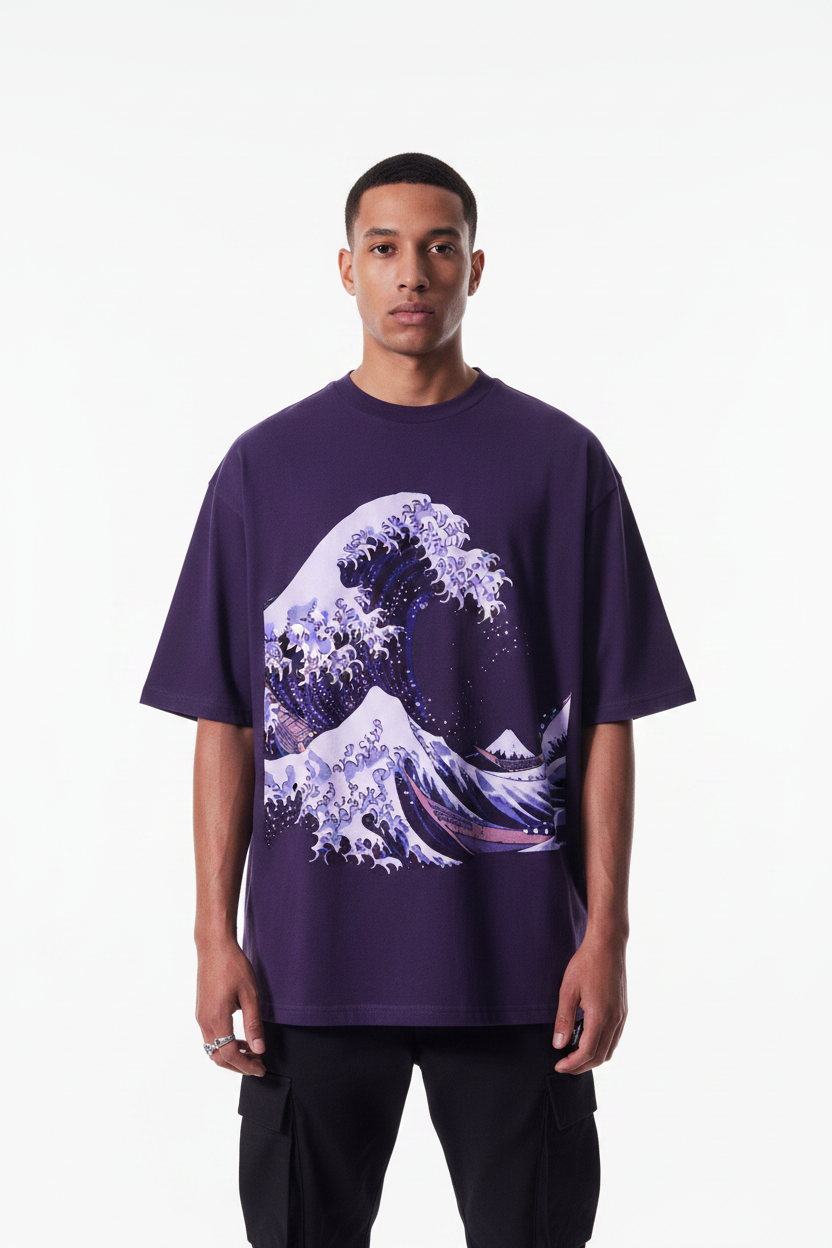 Stormy Ocean Wave Tee - Purple