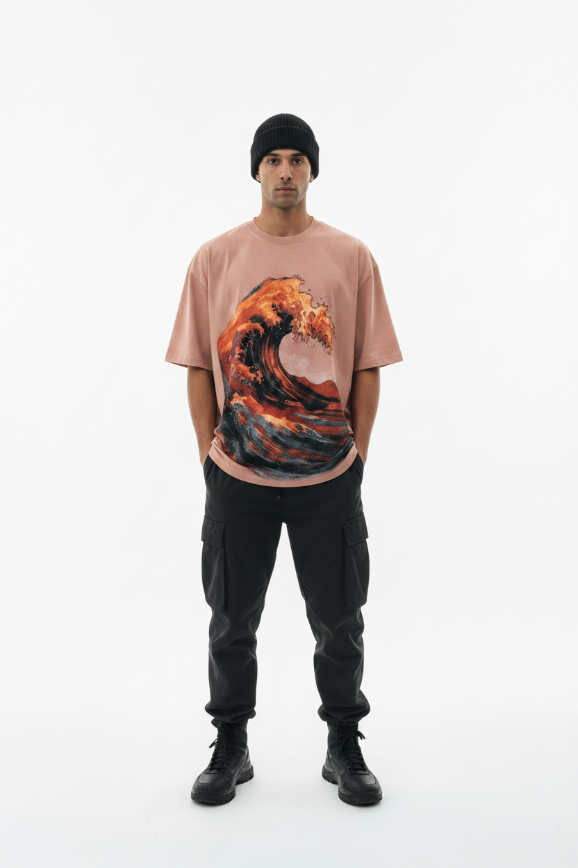 Stormy Ocean Wave Tee - Rose Gold